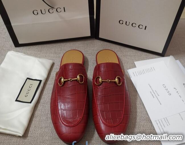 Best Price Gucci Stone Embossed Leather Slipper 010911 Red