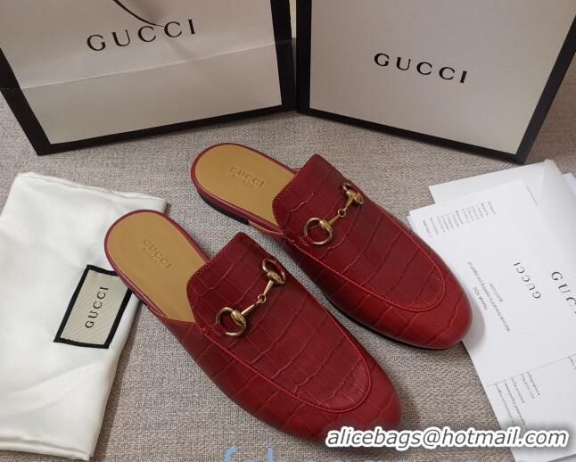 Best Price Gucci Stone Embossed Leather Slipper 010911 Red