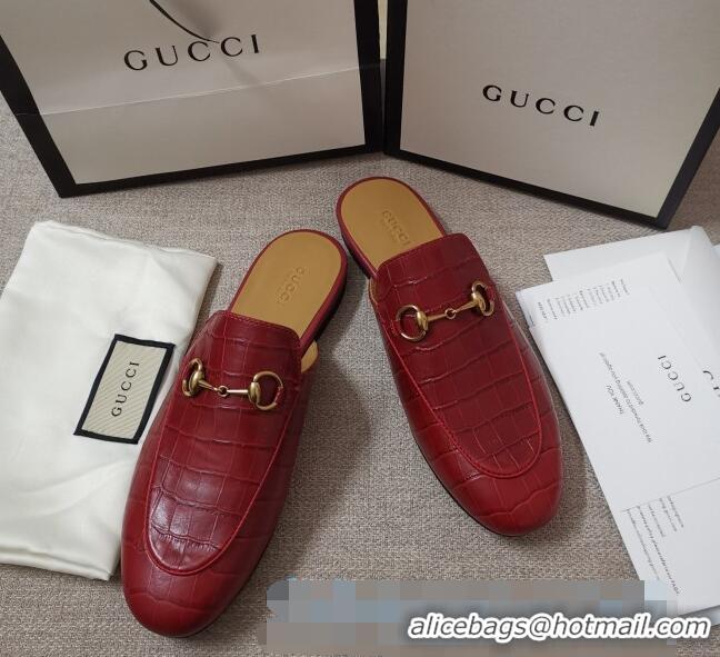 Best Price Gucci Stone Embossed Leather Slipper 010911 Red