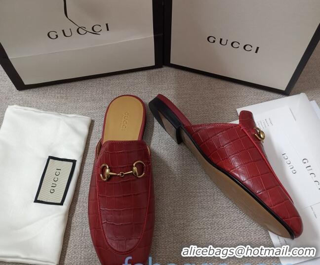 Best Price Gucci Stone Embossed Leather Slipper 010911 Red