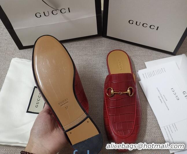 Best Price Gucci Stone Embossed Leather Slipper 010911 Red