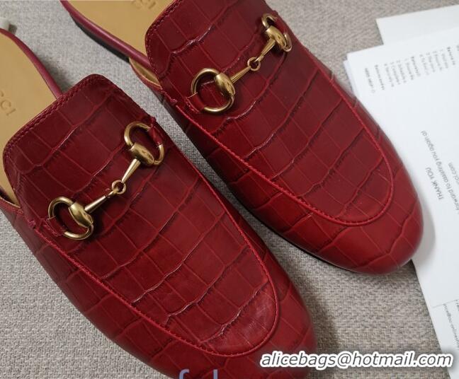 Best Price Gucci Stone Embossed Leather Slipper 010911 Red