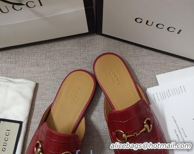 Best Price Gucci Stone Embossed Leather Slipper 010911 Red