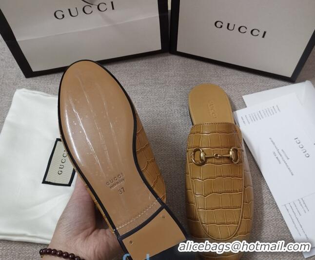 Most Popular Gucci Stone Embossed Leather Slipper 010911 Light Brown