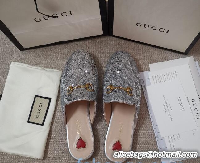 Duplicate Gucci Sequins Slipper 010915 Silver