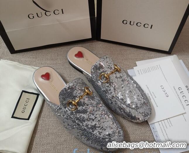 Duplicate Gucci Sequins Slipper 010915 Silver