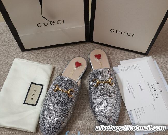 Duplicate Gucci Sequins Slipper 010915 Silver