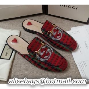 Reasonable Price Gucci Houndstooth and Stripe Slippers Slipper 010919 Red/Green