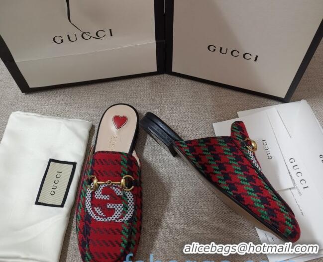 Reasonable Price Gucci Houndstooth and Stripe Slippers Slipper 010919 Red/Green