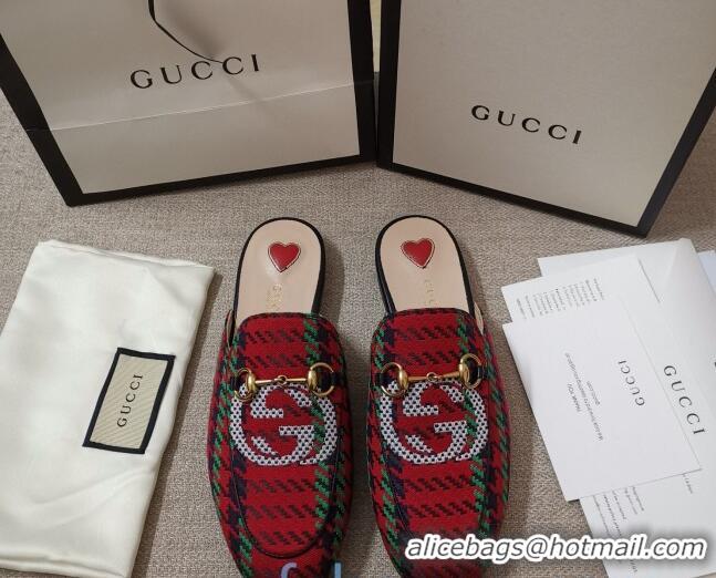 Reasonable Price Gucci Houndstooth and Stripe Slippers Slipper 010919 Red/Green