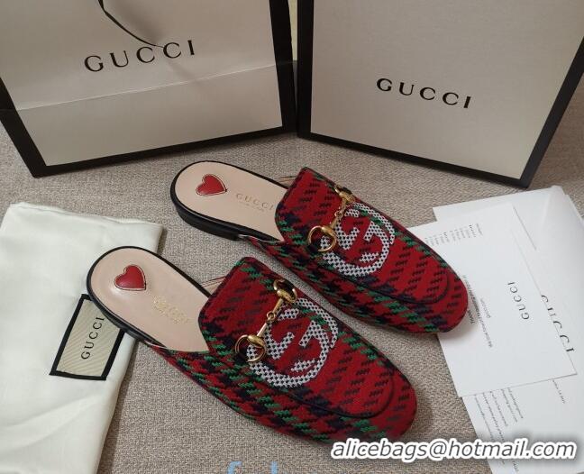 Reasonable Price Gucci Houndstooth and Stripe Slippers Slipper 010919 Red/Green