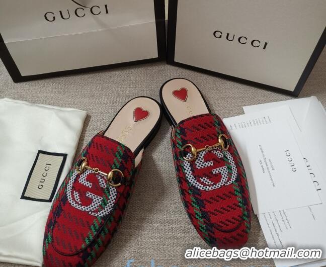 Reasonable Price Gucci Houndstooth and Stripe Slippers Slipper 010919 Red/Green