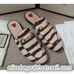 Affordable Price Gucci Striped Horse Fur Slipper 010921 White/Brown