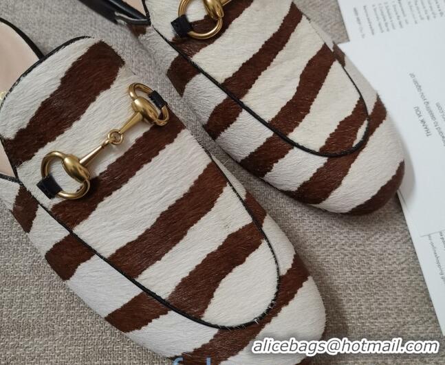 Affordable Price Gucci Striped Horse Fur Slipper 010921 White/Brown