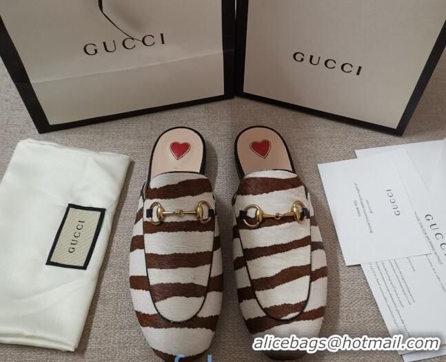 Affordable Price Gucci Striped Horse Fur Slipper 010921 White/Brown