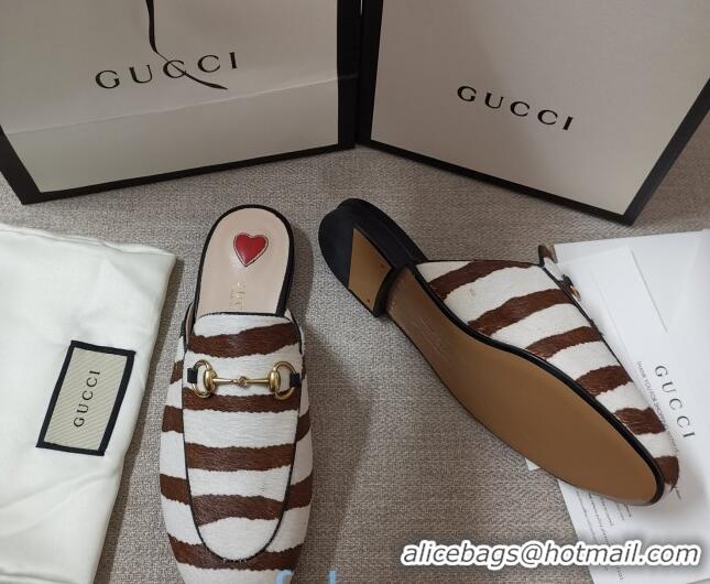 Affordable Price Gucci Striped Horse Fur Slipper 010921 White/Brown