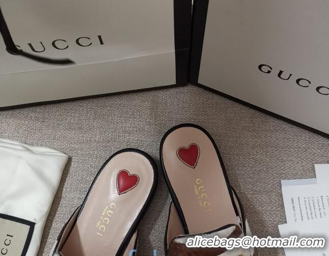 Affordable Price Gucci Striped Horse Fur Slipper 010921 White/Brown