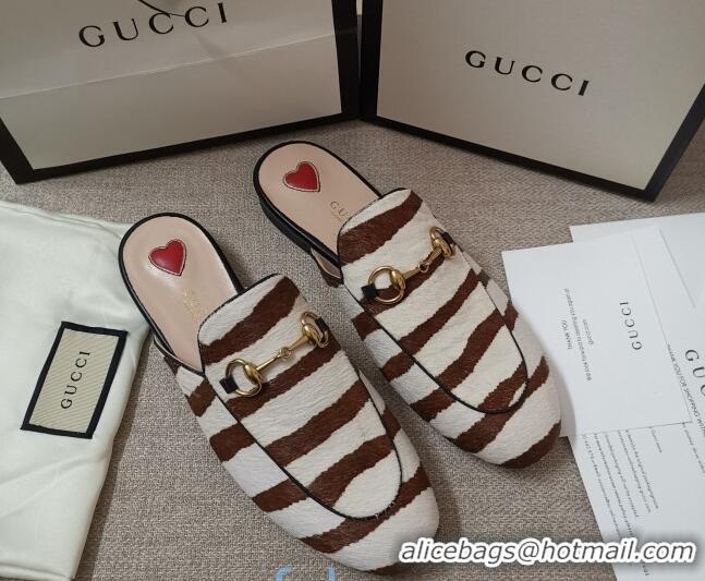 Affordable Price Gucci Striped Horse Fur Slipper 010921 White/Brown