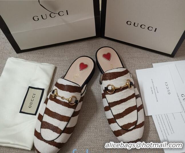 Affordable Price Gucci Striped Horse Fur Slipper 010921 White/Brown