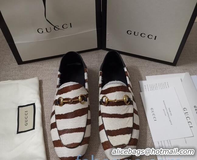 Low Price Gucci Striped Horse Fur Loafers 010922 White/Brown