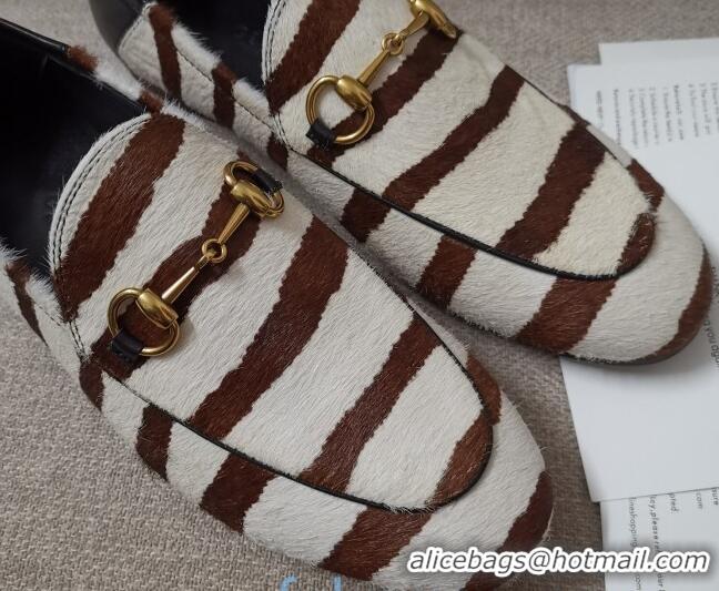 Low Price Gucci Striped Horse Fur Loafers 010922 White/Brown