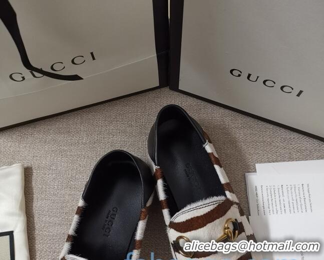 Low Price Gucci Striped Horse Fur Loafers 010922 White/Brown