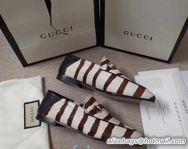 Low Price Gucci Striped Horse Fur Loafers 010922 White/Brown