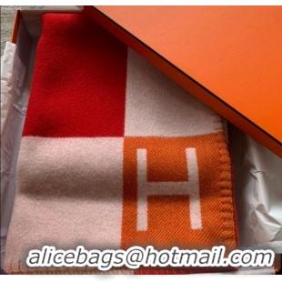 New Design Hermes Avalon Wool Cashmere Blanket 140x170cm H8509 Orange/Red 2020