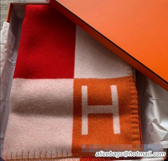 New Design Hermes Avalon Wool Cashmere Blanket 140x170cm H8509 Orange/Red 2020