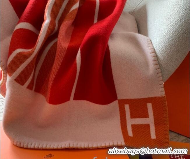 New Design Hermes Avalon Wool Cashmere Blanket 140x170cm H8509 Orange/Red 2020