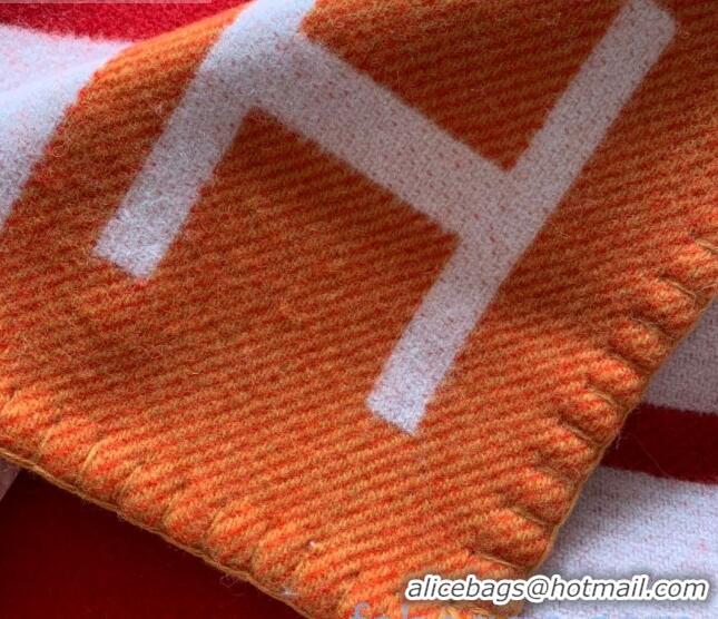 New Design Hermes Avalon Wool Cashmere Blanket 140x170cm H8509 Orange/Red 2020