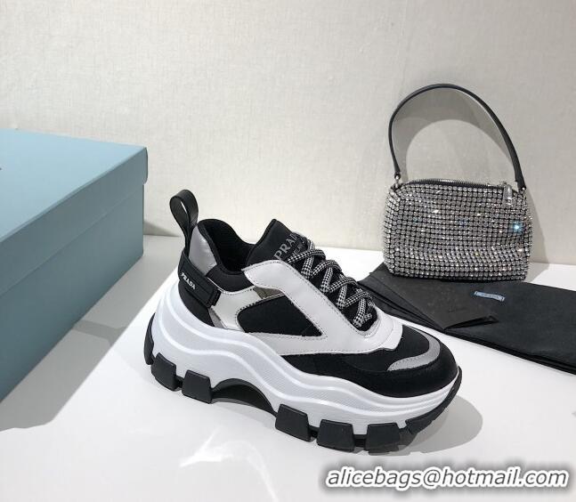 Luxury Cheap Prada Block Sneakers 061506 Black/Silver/White