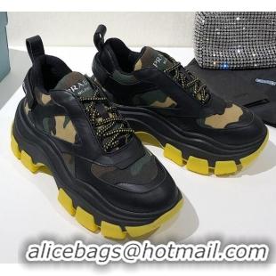 Luxury Prada Block Sneakers 061506 Black/Camouflage/Yellow