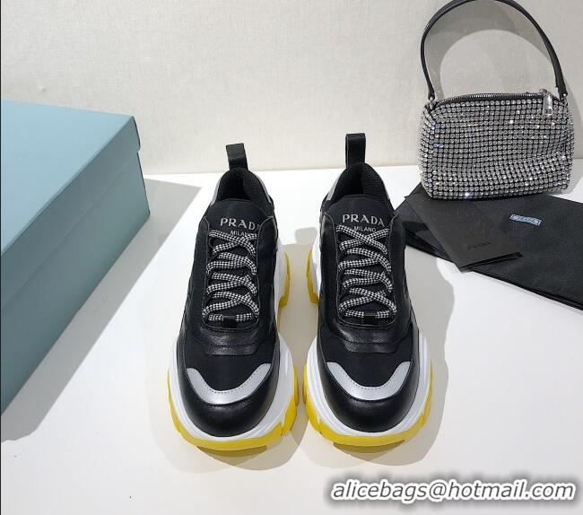 Top Design Prada Block Sneakers 061506 Black/Silver/Yellow