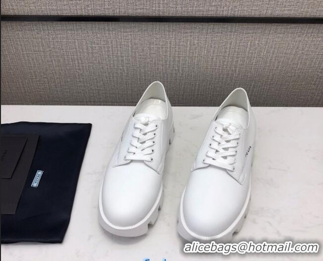 Good Quality Prada Silky Calfskin Lace-up Shoes 072507 White