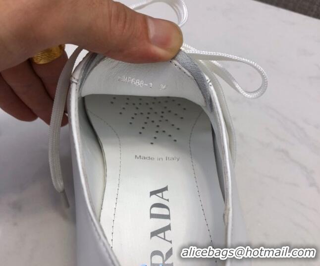 Good Quality Prada Silky Calfskin Lace-up Shoes 072507 White