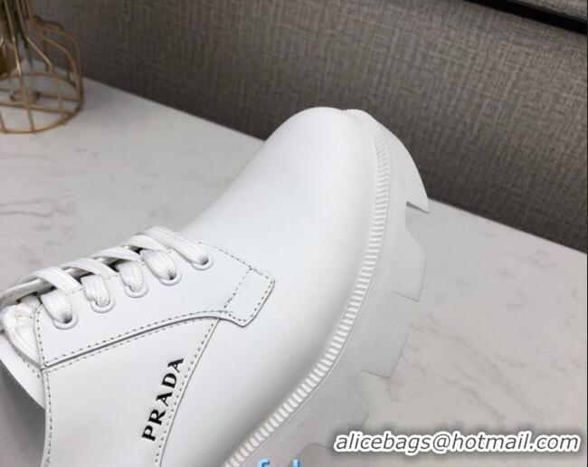 Good Quality Prada Silky Calfskin Lace-up Shoes 072507 White