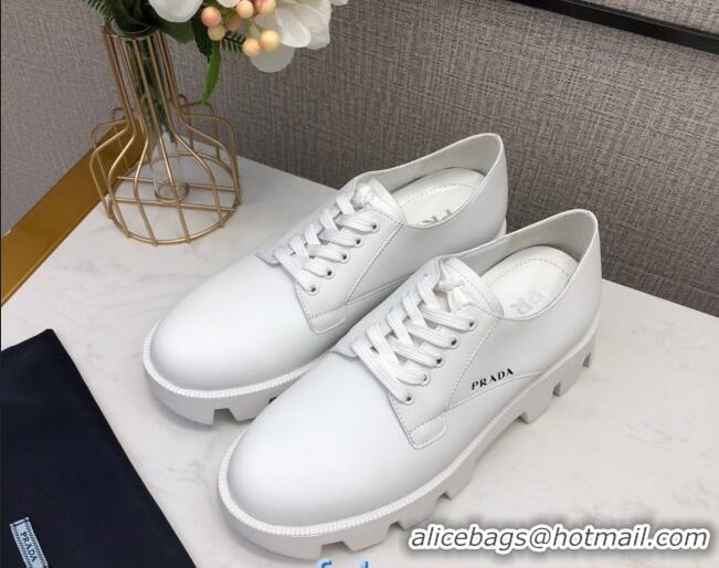 Good Quality Prada Silky Calfskin Lace-up Shoes 072507 White