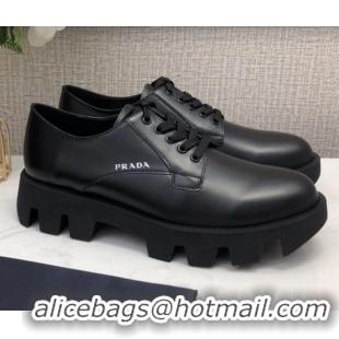 Top Quality Prada Silky Calfskin Lace-up Shoes 072508 Black