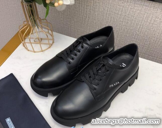 Top Quality Prada Silky Calfskin Lace-up Shoes 072508 Black