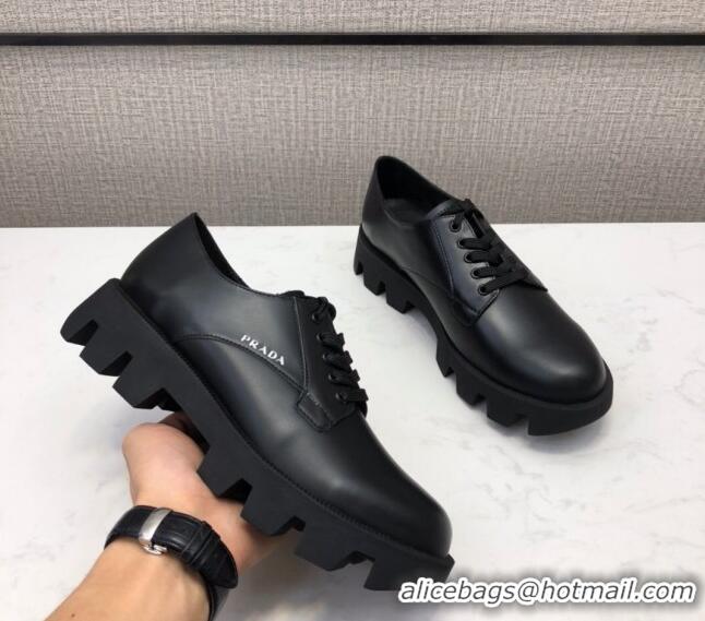 Top Quality Prada Silky Calfskin Lace-up Shoes 072508 Black