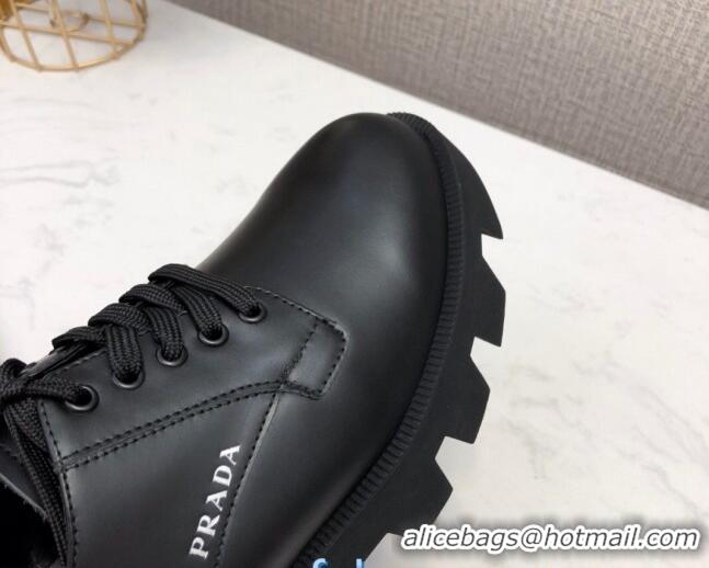 Top Quality Prada Silky Calfskin Lace-up Shoes 072508 Black