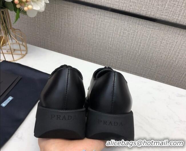 Top Quality Prada Silky Calfskin Lace-up Shoes 072508 Black