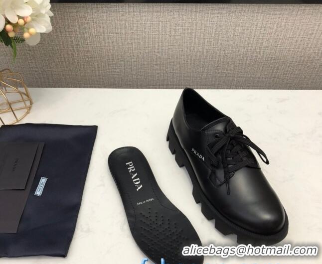 Top Quality Prada Silky Calfskin Lace-up Shoes 072508 Black