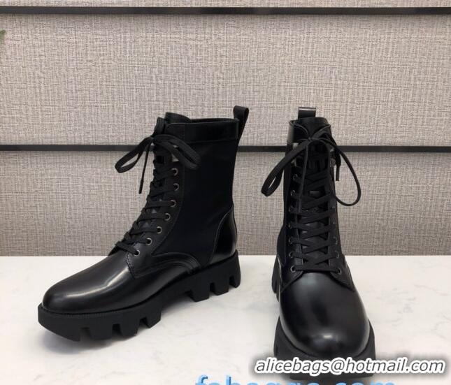 Best Luxury Prada Leather Lace-up Boots 072510 Black