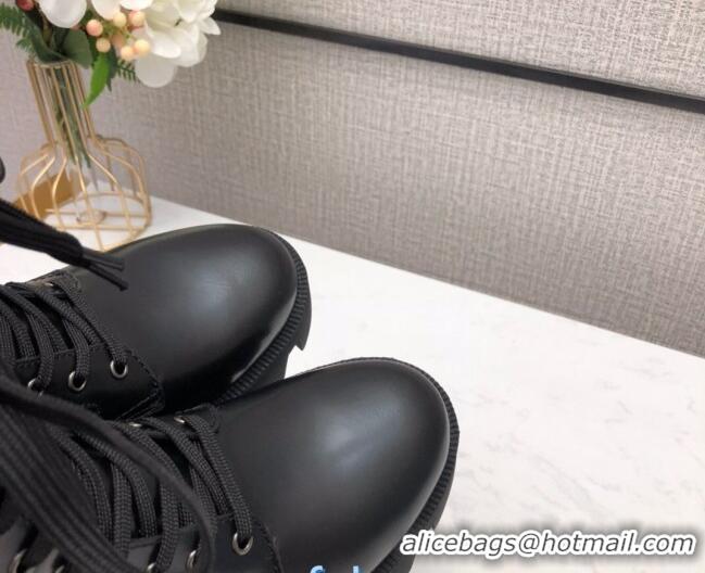 Best Luxury Prada Leather Lace-up Boots 072510 Black