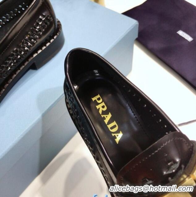 Good Quality Prada 30 mm Woven Calfskin Loafers 072723 Black 