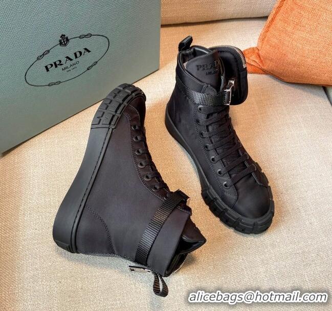 Low Price Prada Wheel Re-Nylon Gabardine High-top Sneakers with Pouch 102038 Black