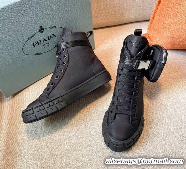 Low Price Prada Wheel Re-Nylon Gabardine High-top Sneakers with Pouch 102038 Black