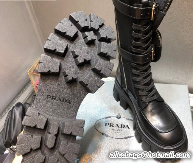 Cute Prada Calfskin Platform High Boots with Nylon Pouches 102241 Black